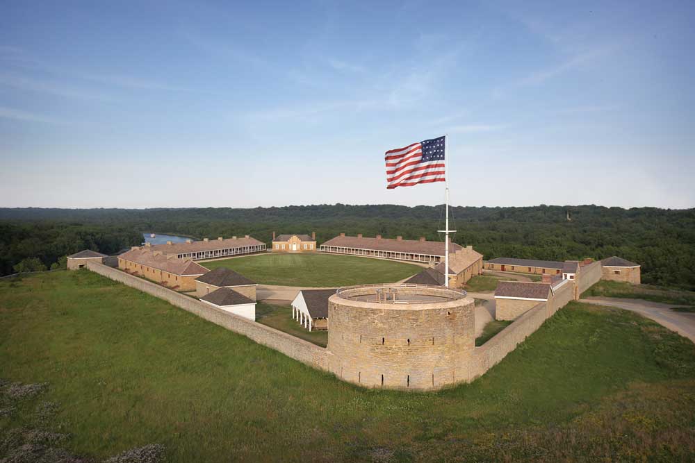 An overhead shot of historic Fort Snelling, one St. Paul's historic places.