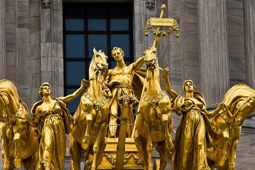 A close up of the Quadriga at the Capitol building, one of St. Paul's historic places.
